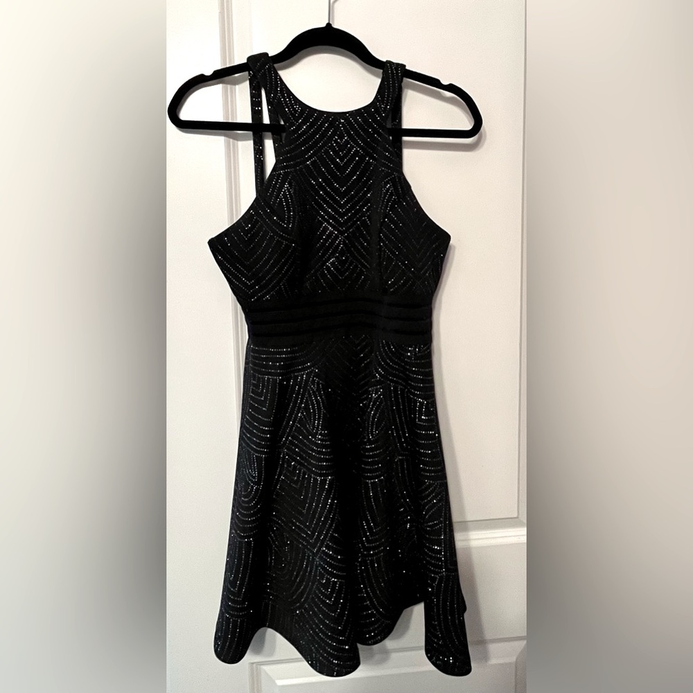 City Studios Juniors' Illusion-Waist Scuba Fit & Flare Dress